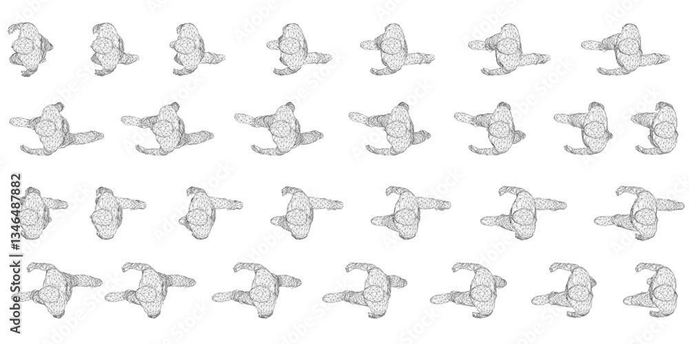 Poster a group of people walking in a line. the people are all same sizes and are walking in same direction