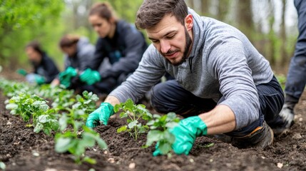 Fototapeta premium Group planting seedlings