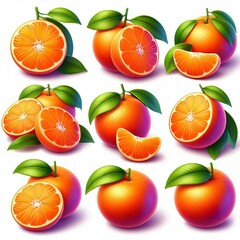 Obraz premium a set 3d of separate Tangerines. The style should include smooth gradients on a white background