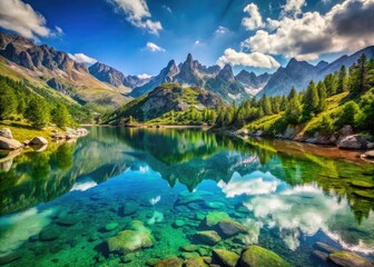 Corsican Lac de l'Ospedale: a stunning landscape, captured in panoramic photography.
