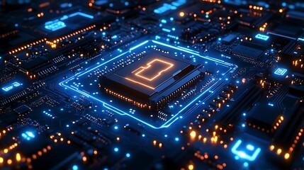 Obraz premium Futuristic Cybersecurity Chip on a High-Tech Circuit Board