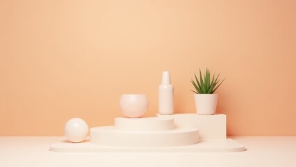 Minimalist Cosmetic Product Display With Plant