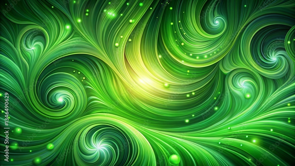 Poster a cool green background filled with dynamic, flowing swirls, creating a fresh and artistic visual ef