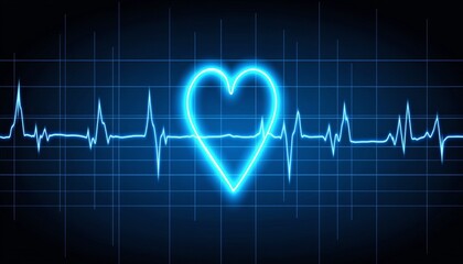 Naklejka premium Electrocardiogram, EKG, Or Heartbeat Line With Blue Glowing Heart Shape On Healthcare Background.
