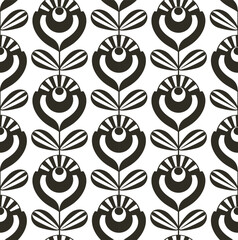 black and white retro flowers seamless pattern, vector illustration repeat design