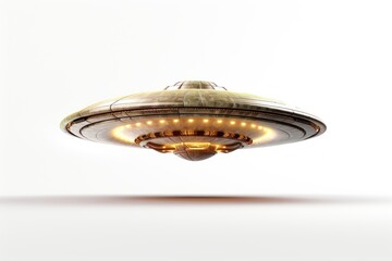 Alien UFO white background architecture illuminated.