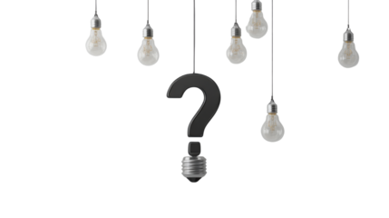 Light blub with Question mark inside it hanging isolated on white background 