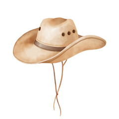 Brown cowboy hat. Cute watercolor illustration for kids. Cowboy theme for wrapping paper and textile
