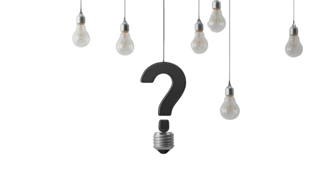 Light blub with Question mark inside it hanging isolated on white background 