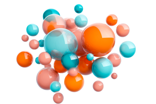 Colorful spheres in varying sizes against a transparent background