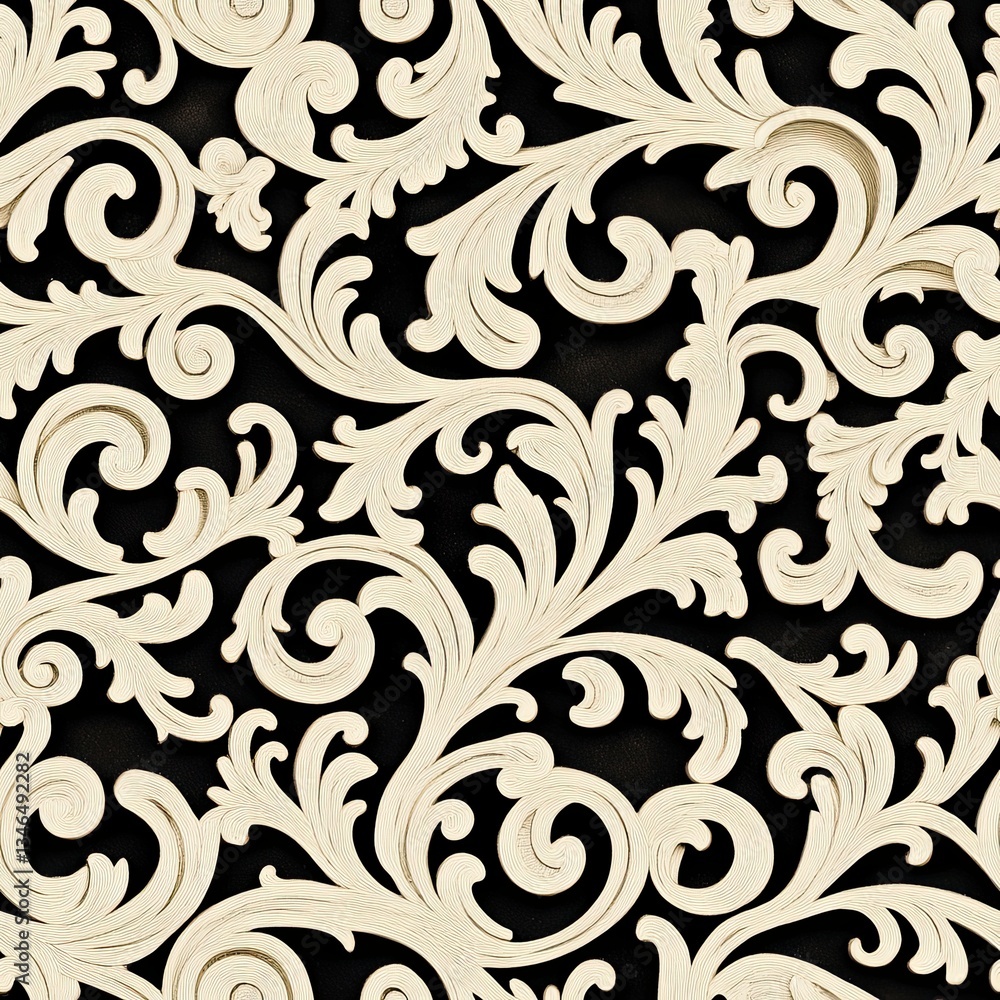 Poster ornamental woodcut seamless pattern overlapping scrollwork design for luxury branding