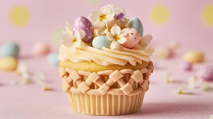Colorful floral cupcake with spring inspired
