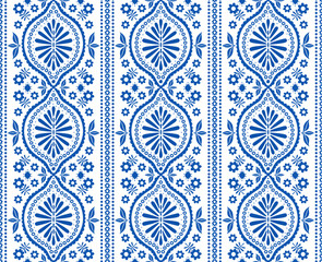 blue and white mediterranean abstract floral stripes seamless pattern, vector illustration repeat design