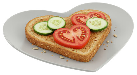 Isolated Toast Shaped Heart with Tomato and Cucumber