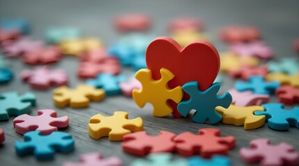 Colorful Puzzle Pieces Heart - Symbol of Love Connection and Unity