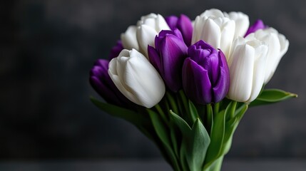 Fototapeta premium Bouquet of white and purple tulips