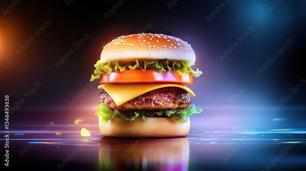 Poster abstract neon hamburger menu icon with soft glowing edges on a blurred background.