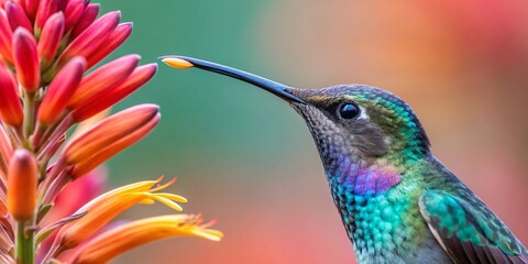 Fototapeta premium Vibrant Hummingbird Feeding on Colorful Flower