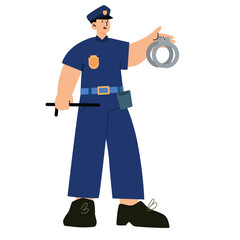illustration of male police carrying handcuffs and carrying a baton