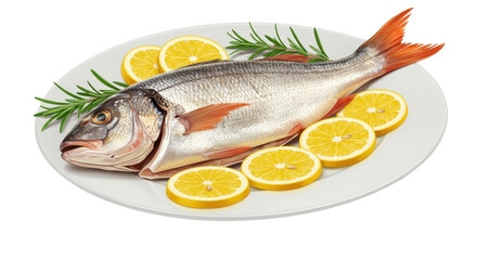 Isolated Fish on Plate with Lemon