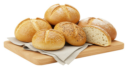 Isolated Variety of Bread on Wooden Board