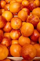 Fresh Blood Oranges in a Market Display