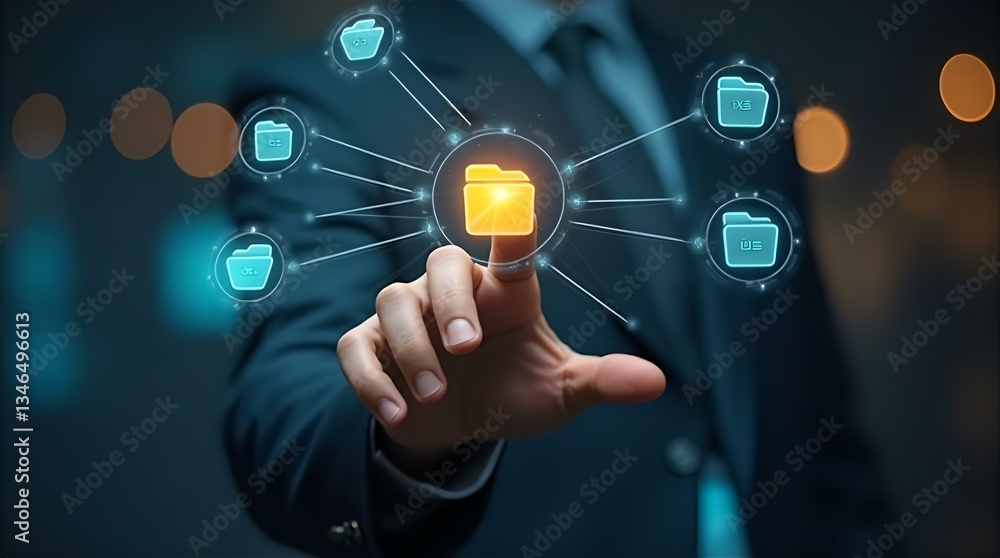 Aufkleber professional modern business hand touching digital folder icon connecting data network for secure cl