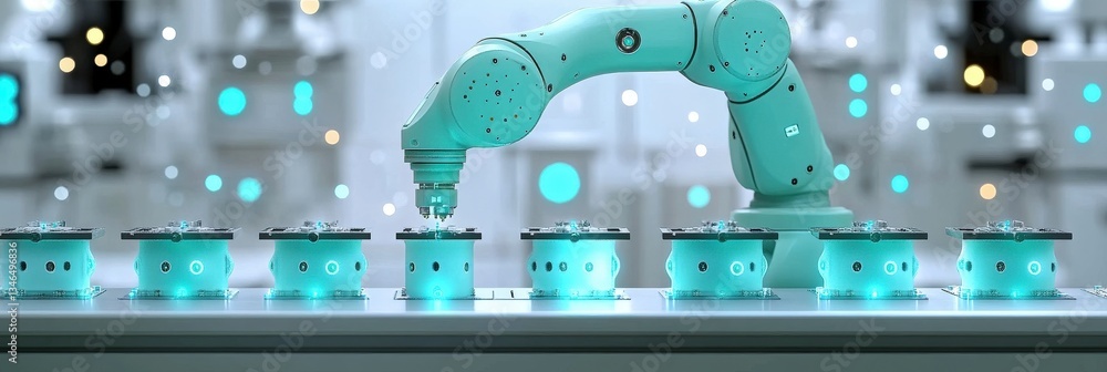 Poster turquoise robotic precision in a tech-driven factory