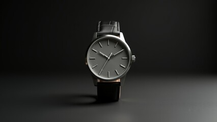 Wristwatch With Leather Strap On Black