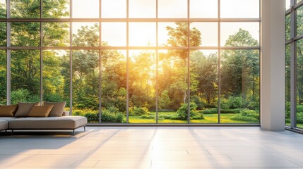 Bright Sunlight Streaming Through Large Windows in Modern Living Room