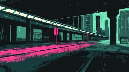 Fototapeta premium An abstract artwork portraying a transit station during the evening