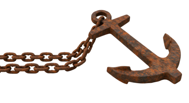 Isolated Old Anchor with Chain