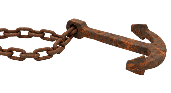 Isolated Rusty Anchor and Chain