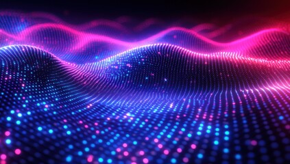 Abstract pink and blue glowing particle wave.