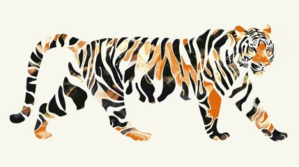 Fototapeta premium Vibrant multicolored tiger illustration with abstract artistic patterns on white background
