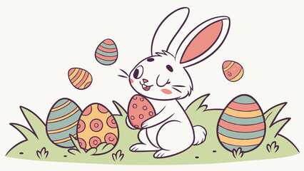 Easter bunny with painted eggs illustration for spring holiday season vector art. Perfect for Spring Invitations, Holiday Branding, and Creative Event Projects