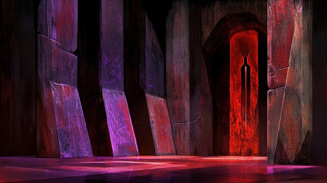 An abstract interior shows a glowing portal within dark surroundings - Powered by Adobe