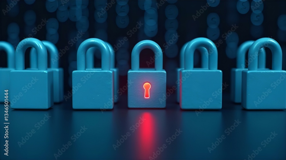Poster highlighted red keyhole padlock - 3d cybersecurity data security