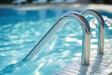 Swimming pool steps in clear water