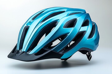 Fototapeta premium Stylish Teal Blue Bicycle Helmet with Black Visor Cycling Safety Gear Product Shot