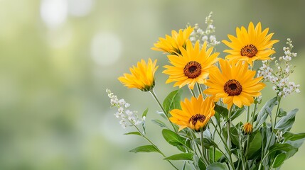 Sunlit yellow flora arrangement spring nature scene beautiful floral display bright garden