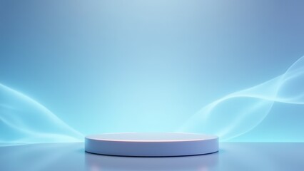 Empty Podium With Blue Wavy Background