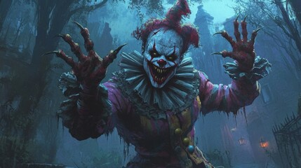 Glowing Clown in Misty Scene