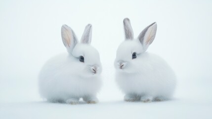 Obraz premium Two baby rabbits facing each other, studio shot