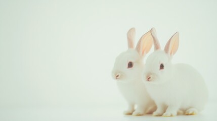 Obraz premium Two Baby Rabbits Against White Background