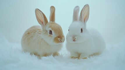 Obraz premium Two baby rabbits on soft white fur