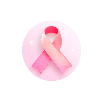 Pink ribbon, cancer awareness symbol, flat vector icon on a white background with a pink circle and white space for text. 