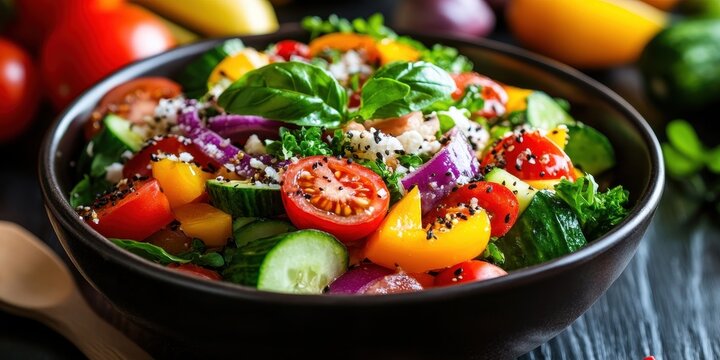 A vibrant and healthy vegetarian salad showcasing a colorful mix of fresh vegetables, perfect for a weight loss diet and nutritious meals.