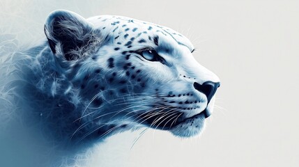 Ethereal Snow Leopard: Artistic Blue Tone Digital Illustration
