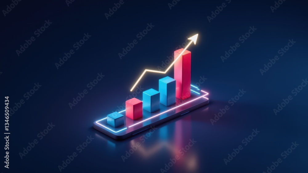 Poster goal success, determination and consistency concept. 3d graph on a smartphone screen, illustrating g